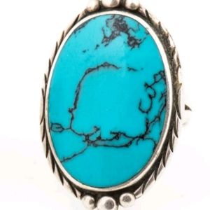 Sterling Silver Turquoise Dyed Howlite Cabochon Ring